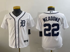 Cheap Youth Detroit Tigers #22 Parker Meadows White Cool Base Stitched Jersey