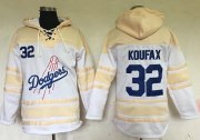 Wholesale Cheap Dodgers #32 Sandy Koufax White Sawyer Hooded Sweatshirt MLB Hoodie