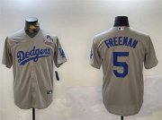 Cheap Men's Los Angeles Dodgers #5 Freddie Freeman Grey 2024 World Series Cool Base Stitched Baseball Jersey