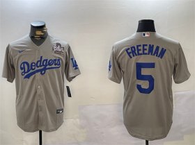 Cheap Men\'s Los Angeles Dodgers #5 Freddie Freeman Grey 2024 World Series Cool Base Stitched Baseball Jersey