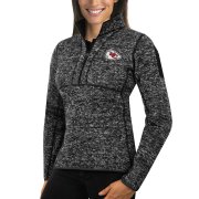 Wholesale Cheap Kansas City Chiefs Antigua Women's Fortune Half-Zip Sweater Heather Black