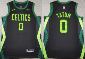 Cheap Men\'s Boston Celtics #0 Jayson Tatum Black 2024-25 City Edition Stitched Basketball Jersey