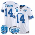 Cheap Men's Detroit Lions #14 Amon-Ra St. Brown White 2024 NFC North Champions 90th Anniversary Patch F.U.S.E. Vapor Limited Stitched Jersey