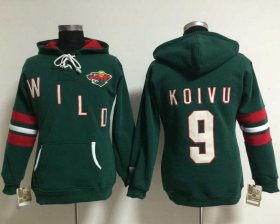 Wholesale Cheap Minnesota Wild #9 Mikko Koivu Green Women\'s Old Time Heidi NHL Hoodie