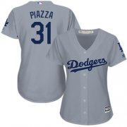 Wholesale Cheap Dodgers #31 Mike Piazza Grey Alternate Road Women's Stitched MLB Jersey