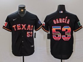 Cheap Men\'s Texas Rangers #53 Adolis Garcia Black Rainbow Mexico Cool Base Stitched Jersey