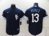 Wholesale Cheap Men's Kansas City Royals #13 Salvador Perez 2022 Navy City Connect Cool Base Stitched Jersey