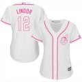 Wholesale Cheap Indians #12 Francisco Lindor White/Pink Fashion Women's Stitched MLB Jersey