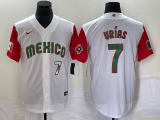 Wholesale Cheap Men's Mexico Baseball #7 Julio Urias Number 2023 White Red World Classic Stitched Jersey 48