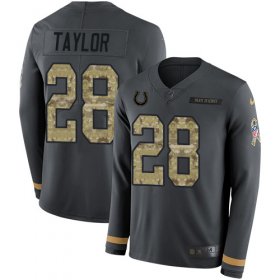 Wholesale Cheap Nike Colts #28 Jonathan Taylor Anthracite Salute to Service Men\'s Stitched NFL Limited Therma Long Sleeve Jersey