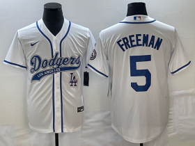 Wholesale Cheap Men\'s Los Angeles Dodgers #5 Freddie Freeman White Cool Base Stitched Baseball Jersey