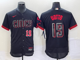 Wholesale Cheap Men\'s Cincinnati Reds #19 Joey Votto Number Black 2023 City Connect Flex Base Stitched Jersey 1