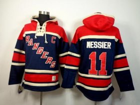 Wholesale Cheap Rangers #11 Mark Messier Navy Blue Sawyer Hooded Sweatshirt Stitched NHL Jersey