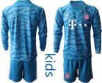 Wholesale Cheap Bayern Munchen Blank Light Blue Goalkeeper Long Sleeves Kid Soccer Club Jersey