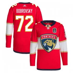 Cheap Men\'s Florida Panthers #72 Sergei Bobrovsky Red 2024 Stanley Cup Final Patch Stitched Jersey