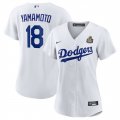 Cheap Women's Los Angeles Dodgers #18 Yoshinobu Yamamoto White 2024 World Series Cool Base Stitched Baseball Jersey(Run Small)