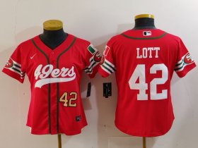 Women\'s San Francisco 49ers #42 Ronnie Lott Red Mexico Cool Base Stitched Baseball Jerseys