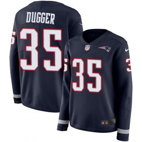 Wholesale Cheap Nike Patriots #35 Kyle Dugger Navy Blue Team Color Women\'s Stitched NFL Limited Therma Long Sleeve Jersey