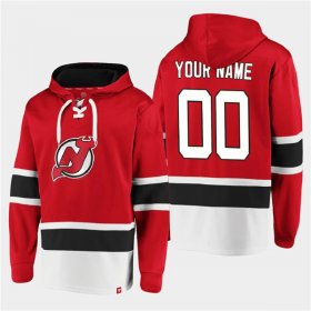 Wholesale Cheap Men\'s New Jersey Devils Active Player Custom Red Ageless Must-Have Lace-Up Pullover Hoodie