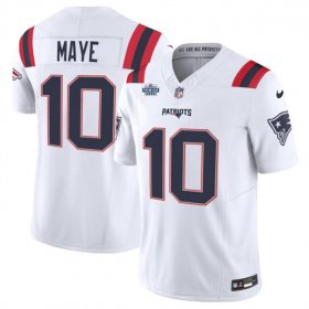 Men\'s New England Patriots #10 Drake Maye White 2024 With Draft Patch F.U.S.E Vapor Limited Stitched Football Jersey