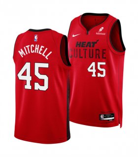 Cheap Men\'s Miami Heat #45 Davion Mitchell Red 2025 City Edition Stitched Basketball Jersey