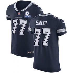 Wholesale Cheap Nike Cowboys #77 Tyron Smith Navy Blue Team Color Men\'s Stitched With Established In 1960 Patch NFL Vapor Untouchable Elite Jersey