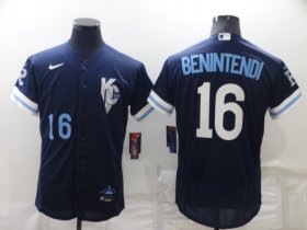 Wholesale Cheap Men\'s Kansas City Royals #16 Andrew Benintendi Number 2022 Navy Blue City Connect Flex Base Stitched Jersey