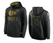 Wholesale Cheap Men's Kansas City Chiefs #87 Travis Kelce Black 2020 Salute To Service Sideline Performance Pullover Hoodie