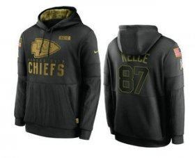 Wholesale Cheap Men\'s Kansas City Chiefs #87 Travis Kelce Black 2020 Salute To Service Sideline Performance Pullover Hoodie