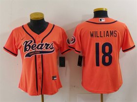 Cheap Women\'s Chicago Bears #18 Caleb Williams Orange With Patch Cool Base Stitched Baseball Jersey(Run Small)