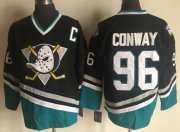 Cheap Men's Anaheim Ducks #96 Charlie Conway Mighty Ducks Movie Black Green Ice Hockey Jerseys