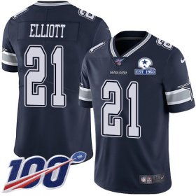 Wholesale Cheap Nike Cowboys #21 Ezekiel Elliott Navy Blue Team Color Men\'s Stitched With Established In 1960 Patch NFL 100th Season Vapor Untouchable Limited Jersey