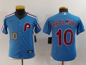 Cheap Youth Philadelphia Phillies #10 JT Realmuto Light Blue Cooperstown Cool Base Jerseys