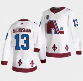 Wholesale Cheap Men\'s Colorado Avalanche #13 Valeri Nichushkin White 2022 Stanley Cup Final Patch Reverse Retro Stitched Jersey