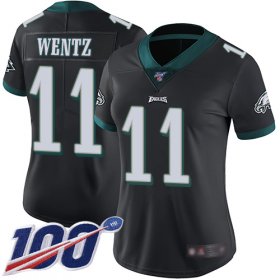 Wholesale Cheap Nike Eagles #11 Carson Wentz Black Alternate Women\'s Stitched NFL 100th Season Vapor Limited Jersey