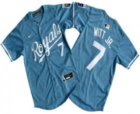 Cheap Men\'s Kansas City Royals #7 Bobby Witt Jr Number Light Blue Limited Stitched Jersey