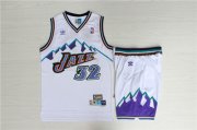 Wholesale Cheap Jazz 32 Karl Malone White Hardwood Classics Jersey(With Shorts)