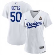 Cheap Women's Los Angeles Dodgers #50 Mookie Betts White 2024 World Series Cool Base Stitched Baseball Jersey(Run Small)