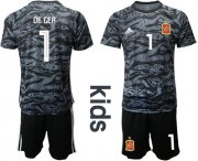 Wholesale Cheap Spain #1 De Gea Black Goalkeeper Kid Soccer Country Jersey