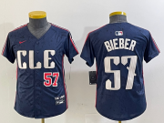 Cheap Youth Cleveland Guardians #57 Shane Bieber Number Navy 2024 City Connect Limited Stitched Jerseys