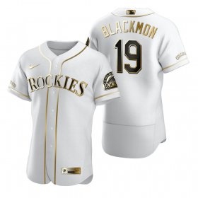 Wholesale Cheap Colorado Rockies #19 Charlie Blackmon White Nike Men\'s Authentic Golden Edition MLB Jersey