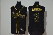 Wholesale Cheap Men's Philadelphia Phillies #3 Bryce Harper Black Golden 2020 Cool and Refreshing Sleeveless Fan Stitched Flex Nike Jersey