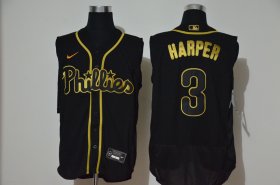 Wholesale Cheap Men\'s Philadelphia Phillies #3 Bryce Harper Black Golden 2020 Cool and Refreshing Sleeveless Fan Stitched Flex Nike Jersey