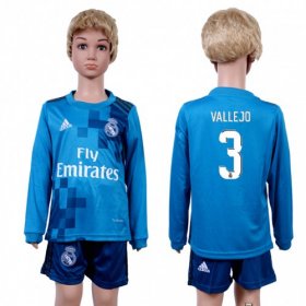 Wholesale Cheap Real Madrid #3 Vallejo Sec Away Long Sleeves Kid Soccer Club Jersey