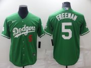 Wholesale Cheap Men's Los Angeles Dodgers #5 Freddie Freeman Green St Patrick's Day 2021 Mexican Heritage Stitched Baseball Jersey