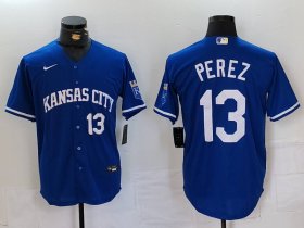 Men\'s Kansas City Royals #13 Salvador Perez Number Royal Cool Base Stitched Jersey