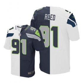 Wholesale Cheap Nike Seahawks #91 Jarran Reed White/Steel Blue Men\'s Stitched NFL Elite Split Jersey