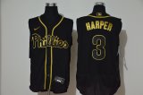 Wholesale Cheap Men's Philadelphia Phillies #3 Bryce Harper Black Golden 2020 Cool and Refreshing Sleeveless Fan Stitched Flex Nike Jersey