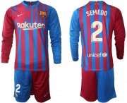 Wholesale Cheap Men 2021-2022 Club Barcelona home red blue Long Sleeve 2 Nike Soccer Jersey