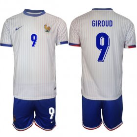 Cheap Men\'s France #9 Olivier Giroud White 2024-25 Away Soccer Jersey Suit